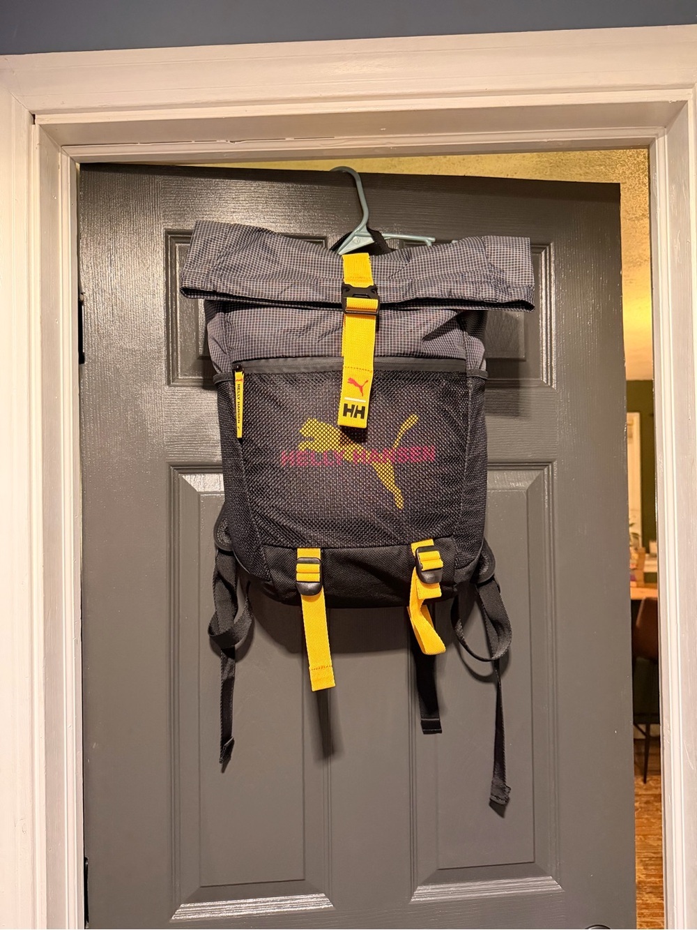 Helly Hansen X Puma Gray and Yellow Roll-Top Backpack with Puma Logo
